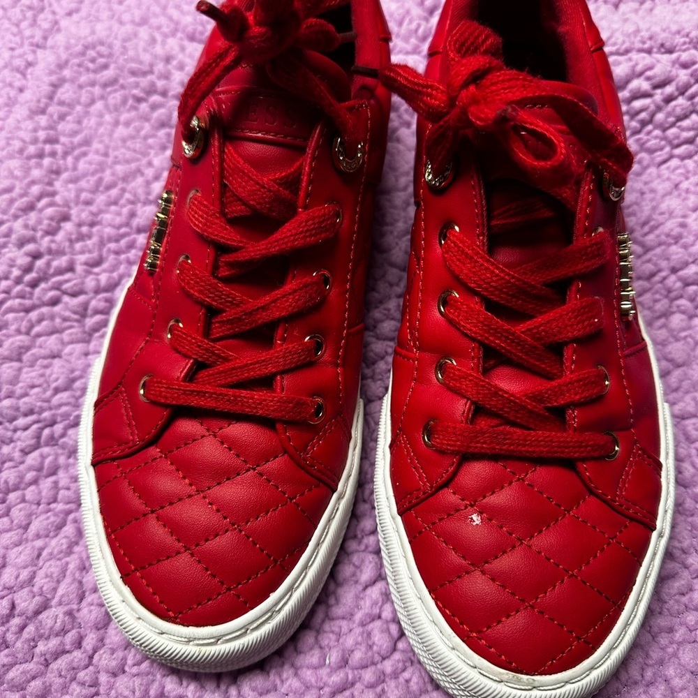 Guess Red Quilted Sneakers with White Sole